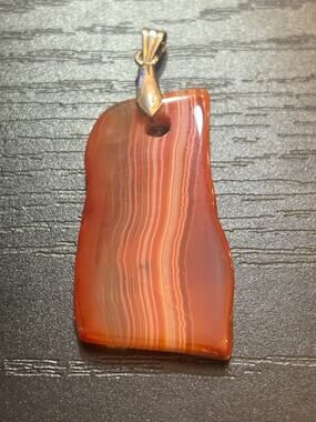 Banded Agate Genuine Stone Pendant Silver Tone